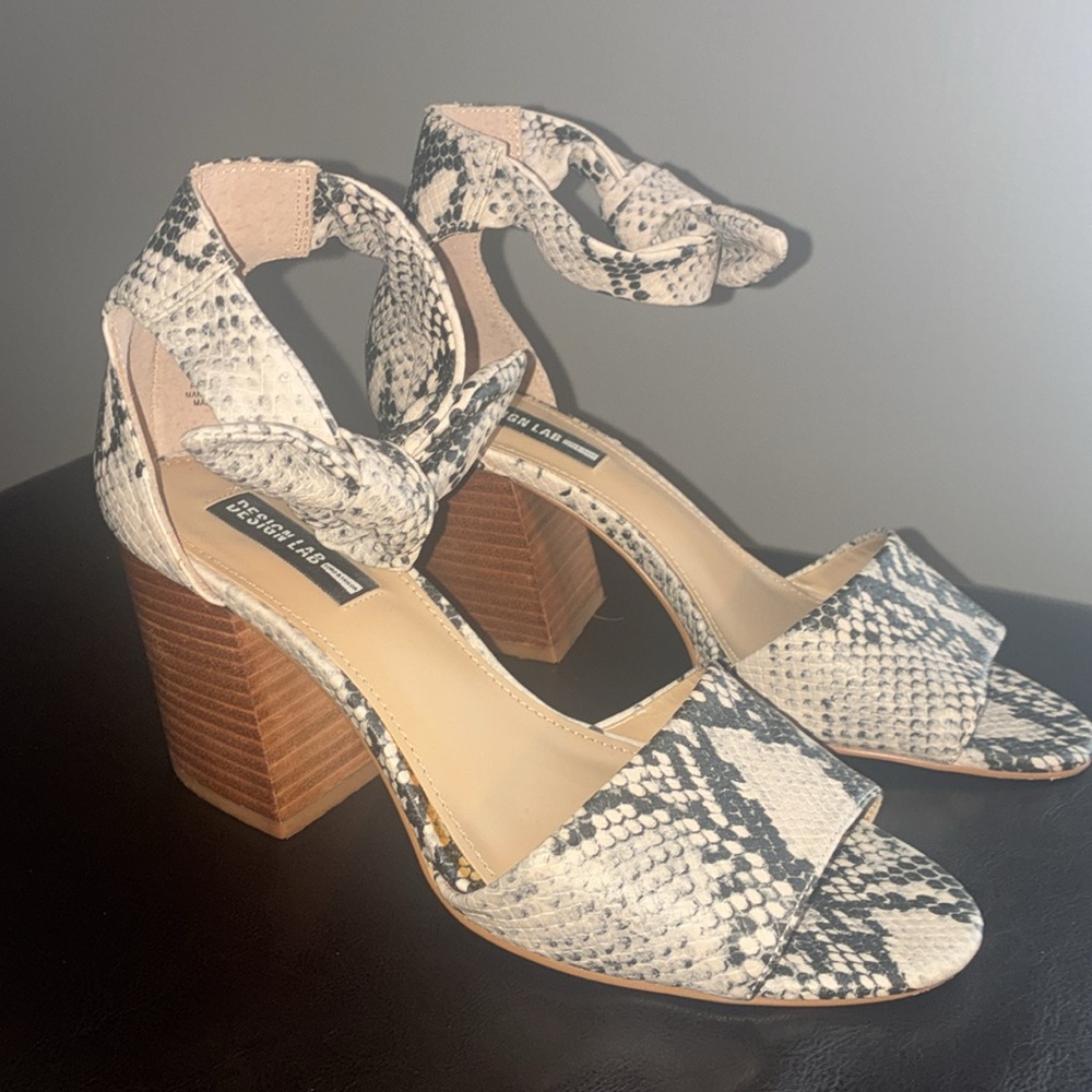 Snakeskin Ankle Tie Heels Sandals - Picture 8 of 8